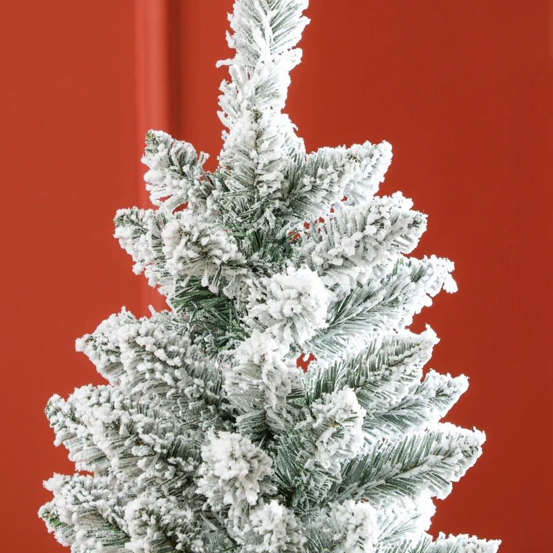 HOMCOM Kunstkerstboom, Slanke Vorm, Kunstmatige Sneeuw, Driedelig, Vlamvertragend, Metalen Voet, 180 cm, Groen