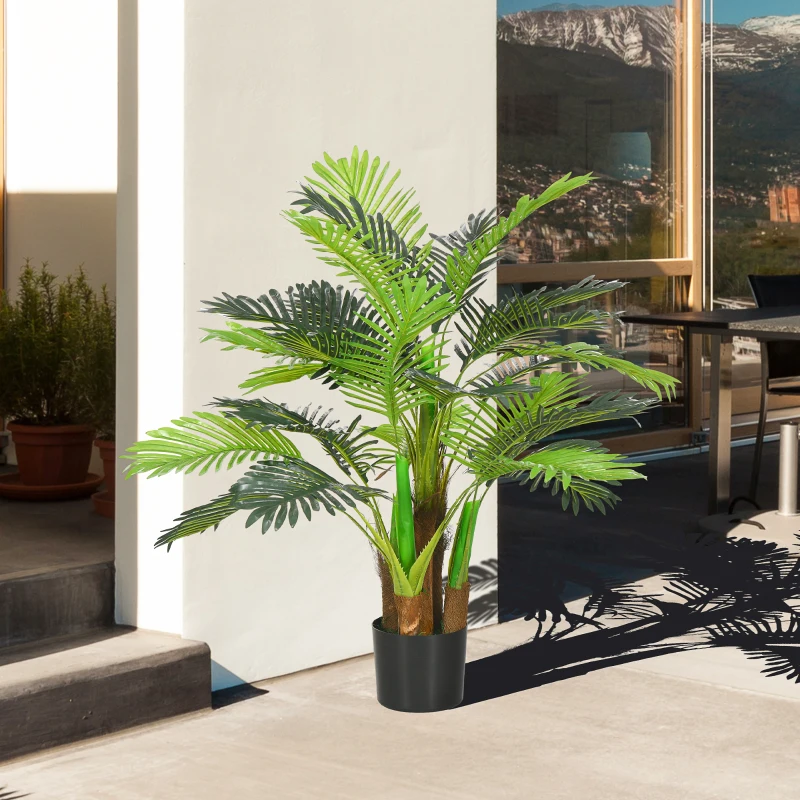 HOMCOM Kunstpalm, 1 m met Realistische Takken, Decoratieve Plant, Kunststof, In Pot, Bruin+Groen