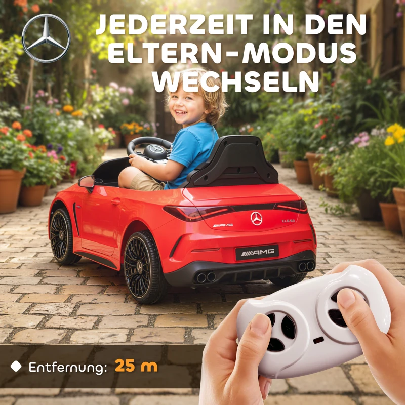 AIYAPLAY Elektrische kinderauto, Mercedes-design, 12V motoren, afstandsbediening, LED-lichten, muziek, voor 3-6 jaar, rood