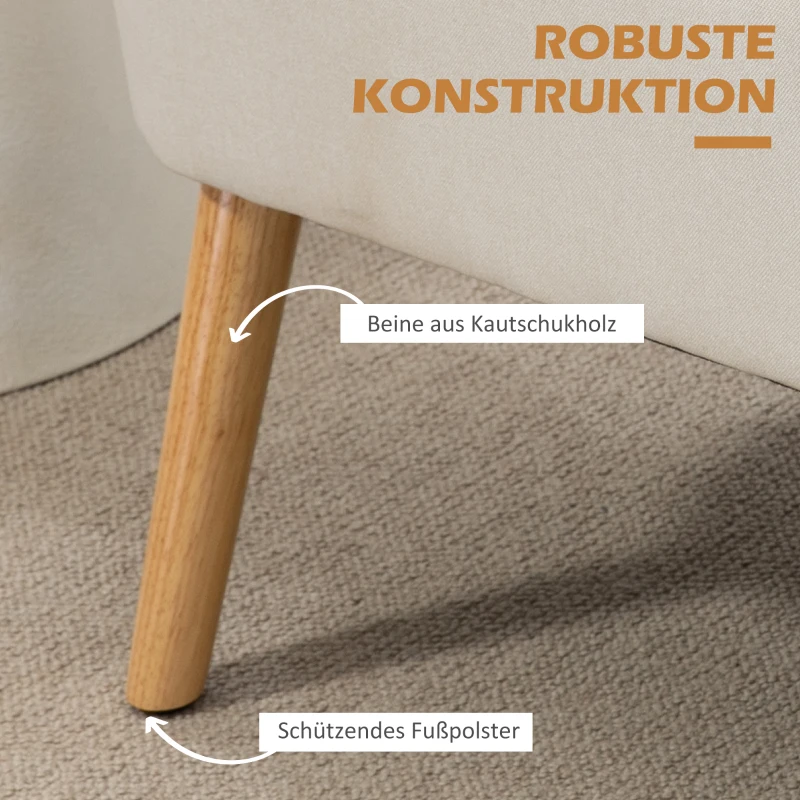 HOMCOM Sofa Retrodesign 2-zitsbank, houten poten, 117 cm x 56,5 cm x 77 cm, Wit(m-5)