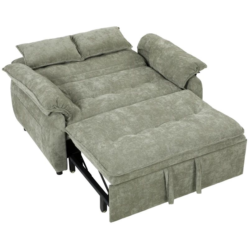 HOMCOM Sofá Cama 2 Plazas Sofá Cama 3 en 1 de Terciopelo 137 cm Respaldo Ajustable Asiento Amplio 2 Cojines Verde