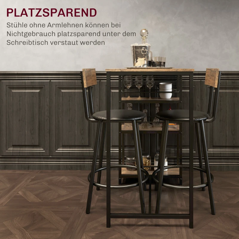 HOMCOM 3-delige eettafelset met bartafel en 2 stoelen, klein keukenset met zijplanken, MDF, metaal, zwart