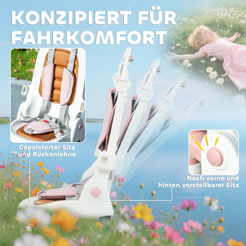 AIYAPLAY Kinderdriewieler, omvormbare baby buggy, 5-in-1 ontwerp, afneembare duwstang, verstelbaar, veiligheidsriem, opbergtas, 1-3 jaar, Roze