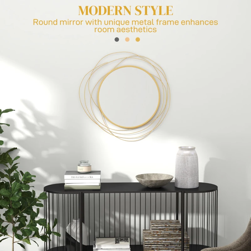 HOMCOM Metal Wall Art 65cm Modern Decorative Mirror Decor for Living Room Bedroom Dining Room, Gold Tone