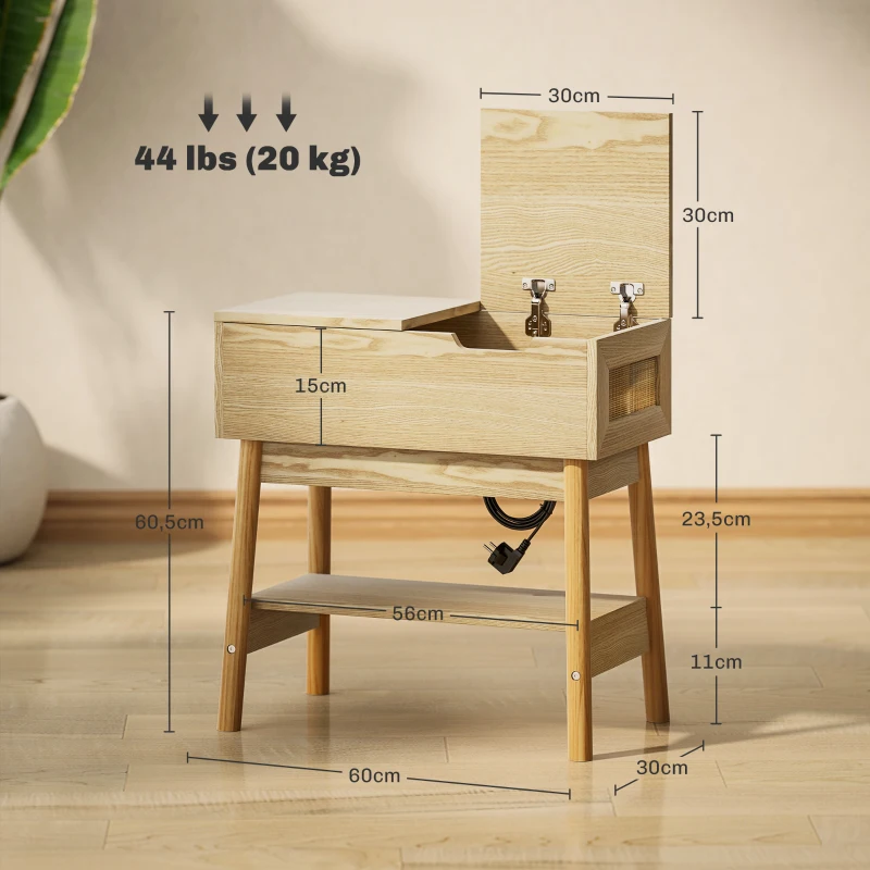 HOMCOM Tavolino da Salotto in Stile Boho con Ripiano a Scomparsa e Ripiano Aperto, in MDF, 30x60x60.5 cm, color Legno