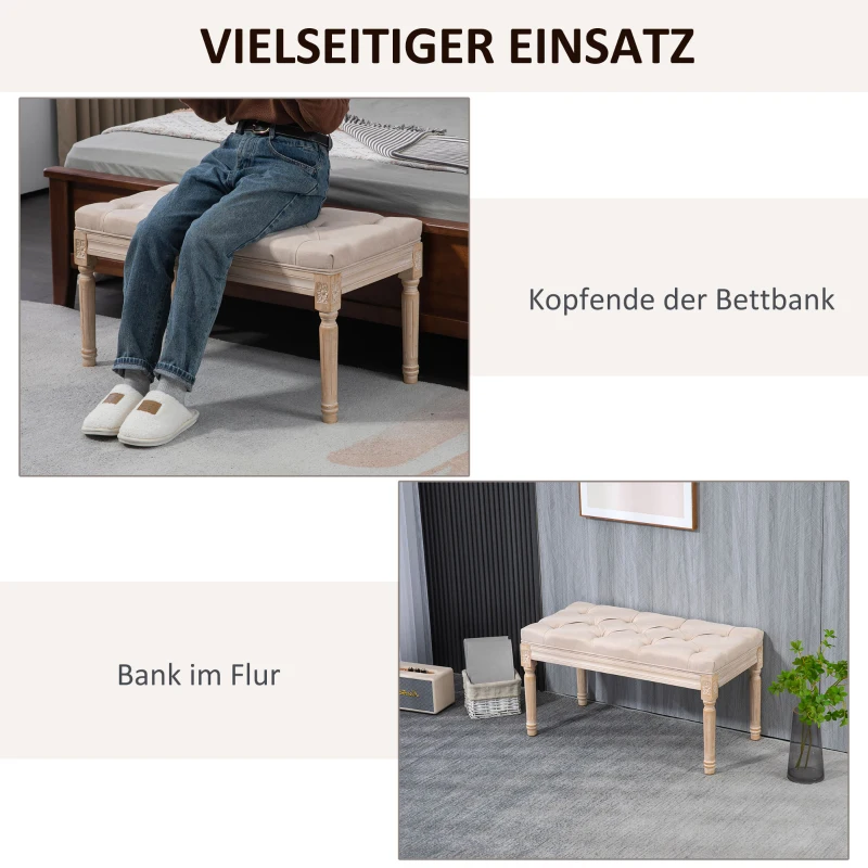 HOMCOM Vintage Design Vintagebank met Knopen, Gedraaide Poten, Shabby Chic, Crème