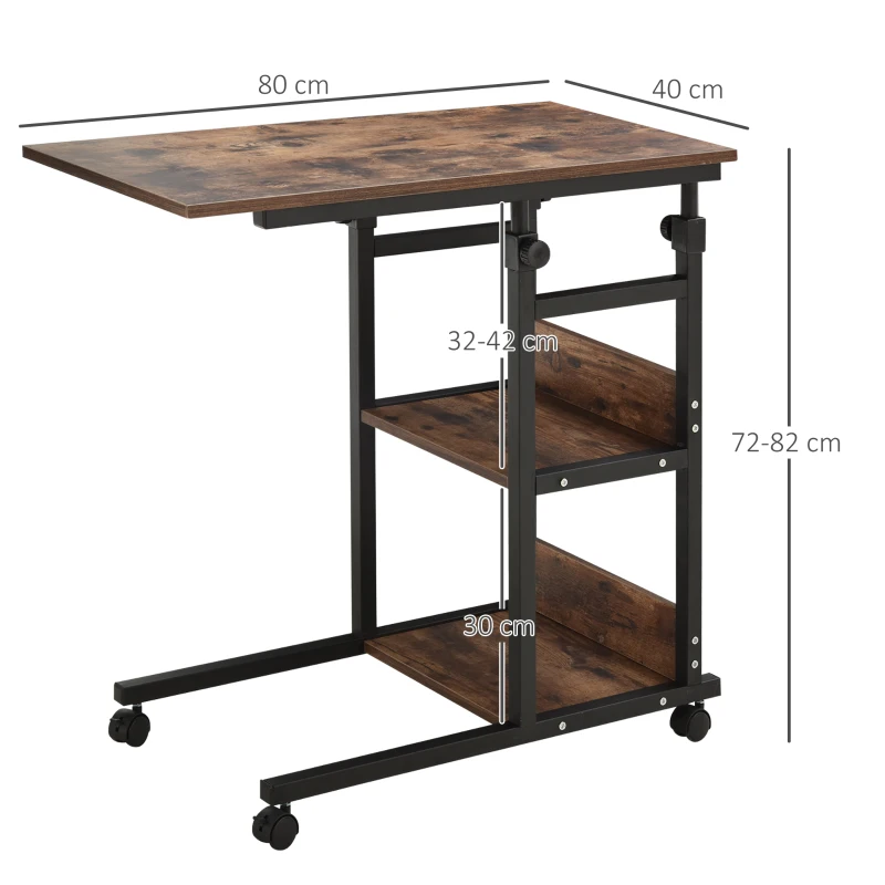 HOMCOM Bijzettafel op wielen, met 4 planken, in hoogte verstelbaar, salontafel, zwart