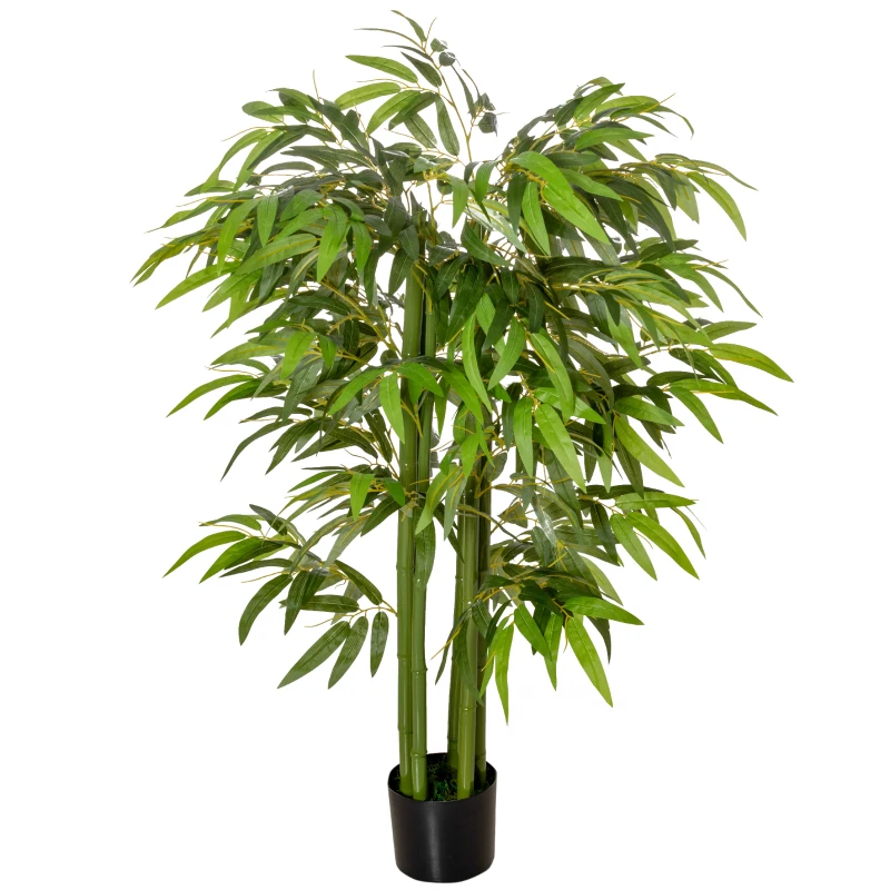 HOMCOM Kunstmatige Bamboeplant, Plastic in Pot, 780 Bladeren, Realistisch Uiterlijk, Weinig Onderhoud, 140 cm, Groen