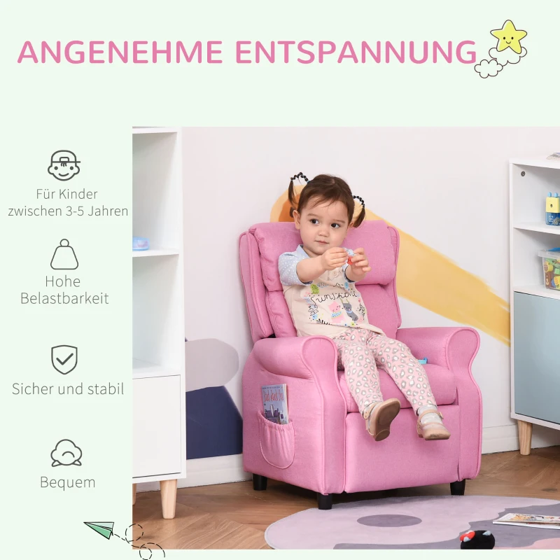 HOMCOM kinderbank kinderbank kinderfauteuil stoel ligbank verstelbaar met voetensteun voor 3-8 jaar jongens en meisjes roze 58x53x70cm