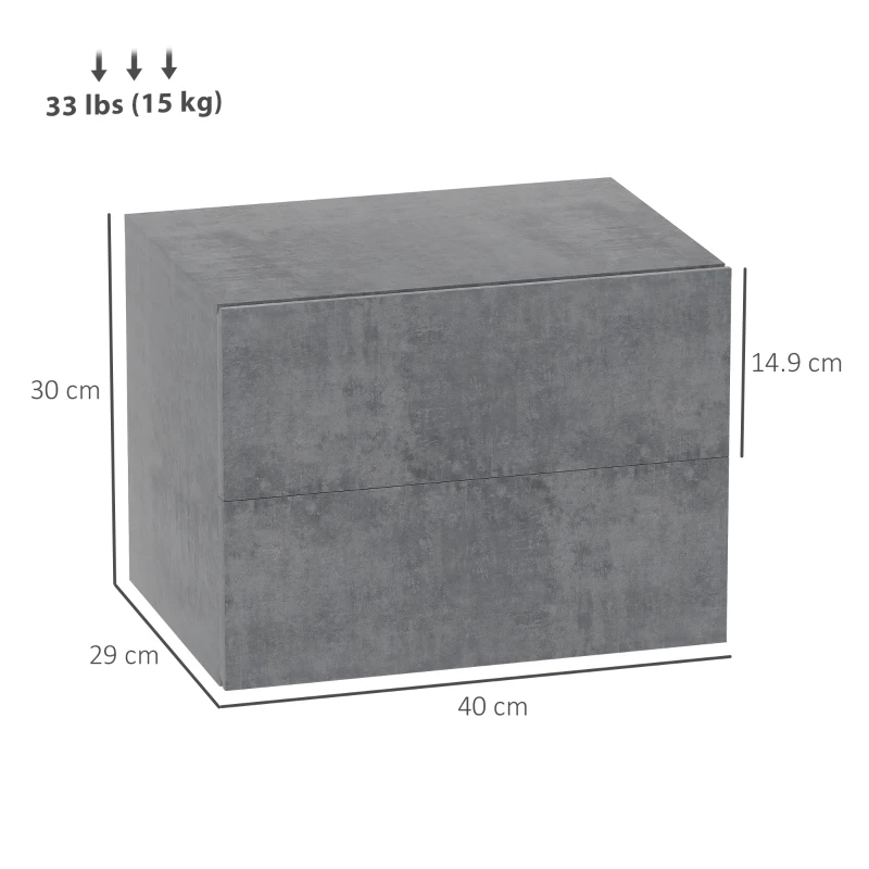 HOMCOM Set de 2 Noptiere Suspendate cu 2 Sertare Moderne și Economisitoare de Spațiu, 40x29x30 cm, Gri Beton(m-3)