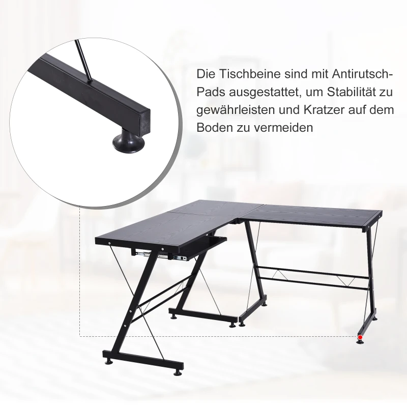HOMCOM Computertafel bureau werkstation flexibel MDF staal zwart/wit