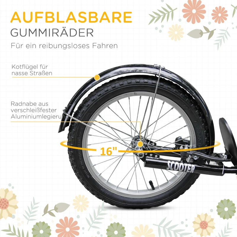 HOMCOM Kinderstep, Verstelbaar, Antislip, Stalen Frame, Afneembare Mand, Remmen, Rubberen Banden(m-7)