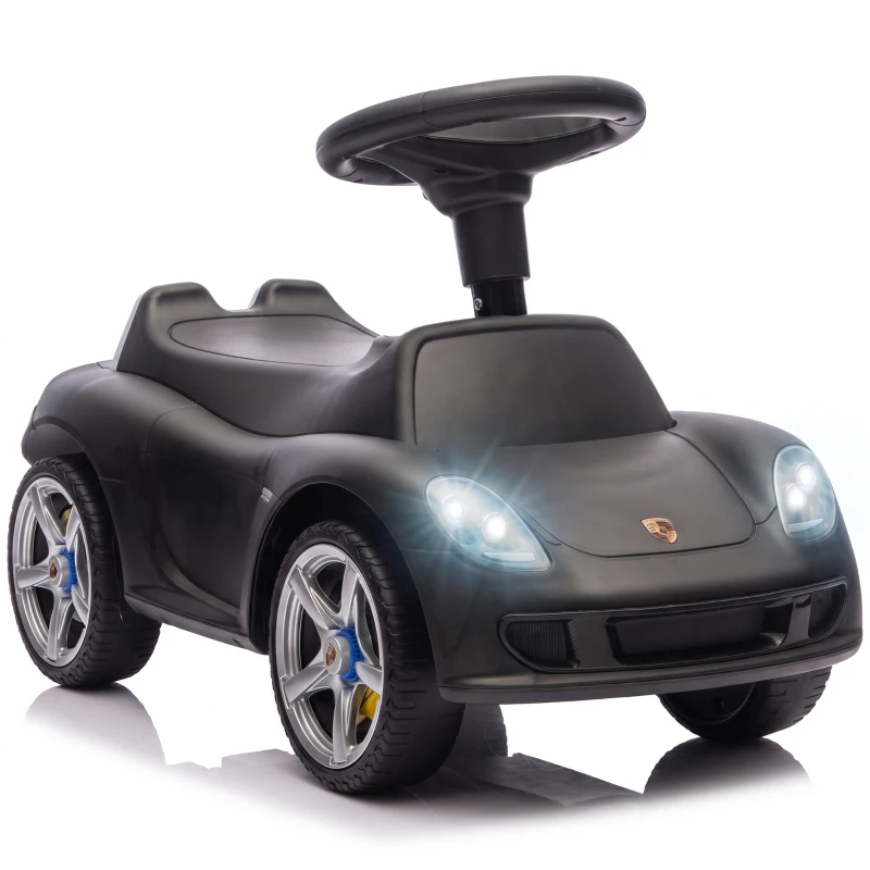 AIYAPLAY Voiture porteur enfant Porsche avec klaxon, lumières, sons de moteur, pour 18–36 mois, noir mat