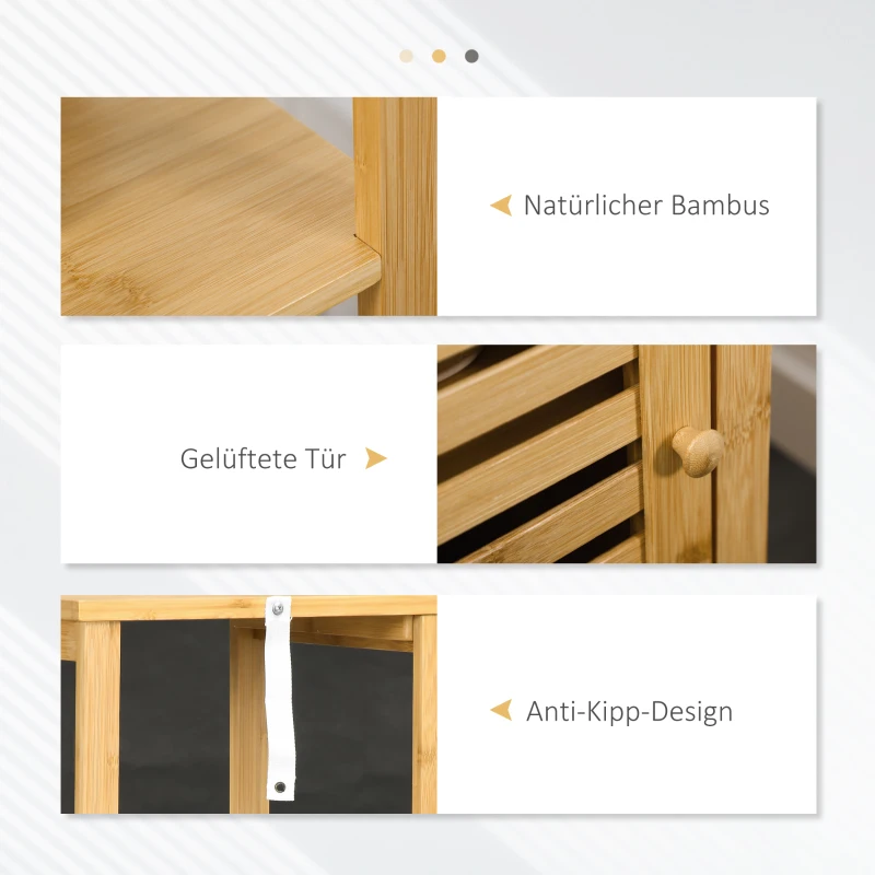 kleankin Badplank, kastvak met lamellendeur, verstelbare planken, Bamboe, ca. 33 x 30 x 120 cm