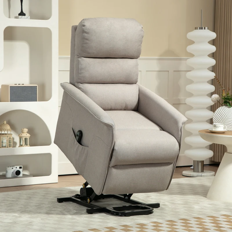 HOMCOM Relaxfauteuil met opsta-ondersteuning, verstelbare rugleuning/voetensteun, tot 120 kg, 66 x 90 x 96 cm, Beige