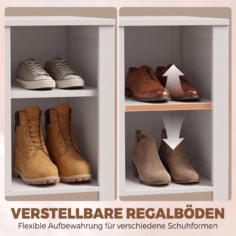 HOMCOM Schoenenbank met verstelbare plank en opklapbaar vak, opbergbank voor schoenen, wit