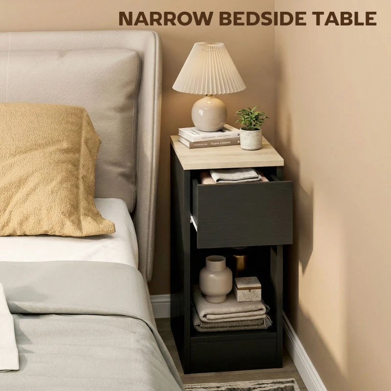 HOMCOM Set of Two Modern Storage Bedside Tables - Black