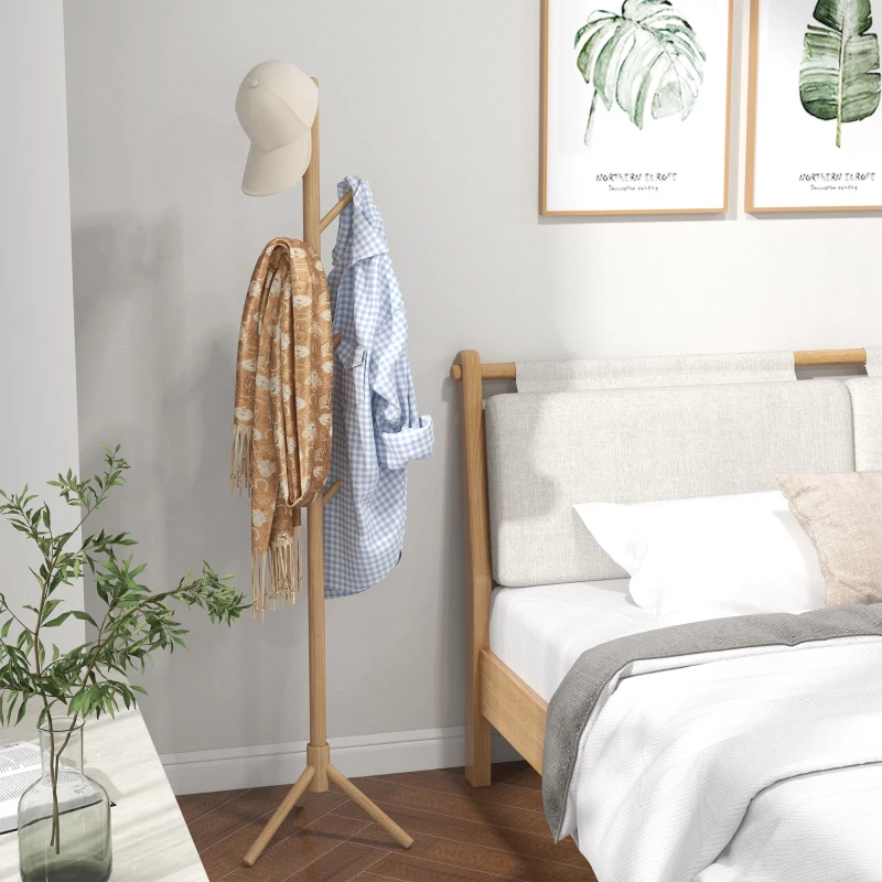 HOMCOM Perchero de Pie de Madera Forma de Árbol con 8 Ganchos para Colgar Ropa Bolsos en Pasillo Entrada 40x40x165 cm Natural