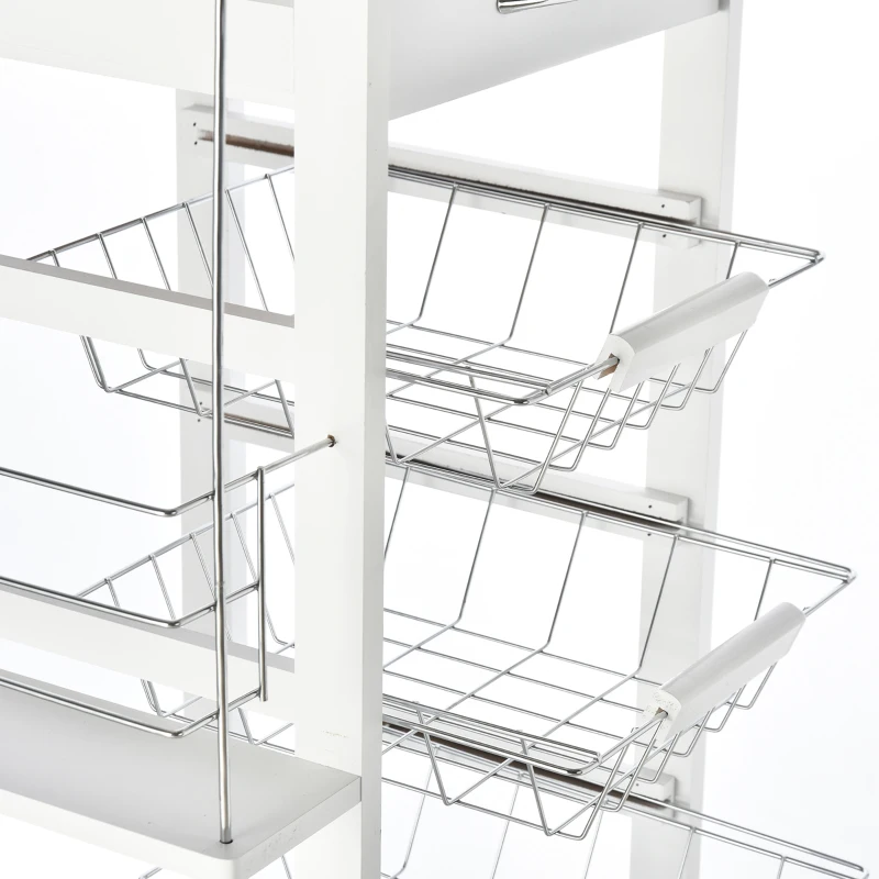 HOMCOM Desserte cuisine à roulettes avec tiroir, 4 paniers et étagères latérales, 47 x 37 x 83 cm, blanc