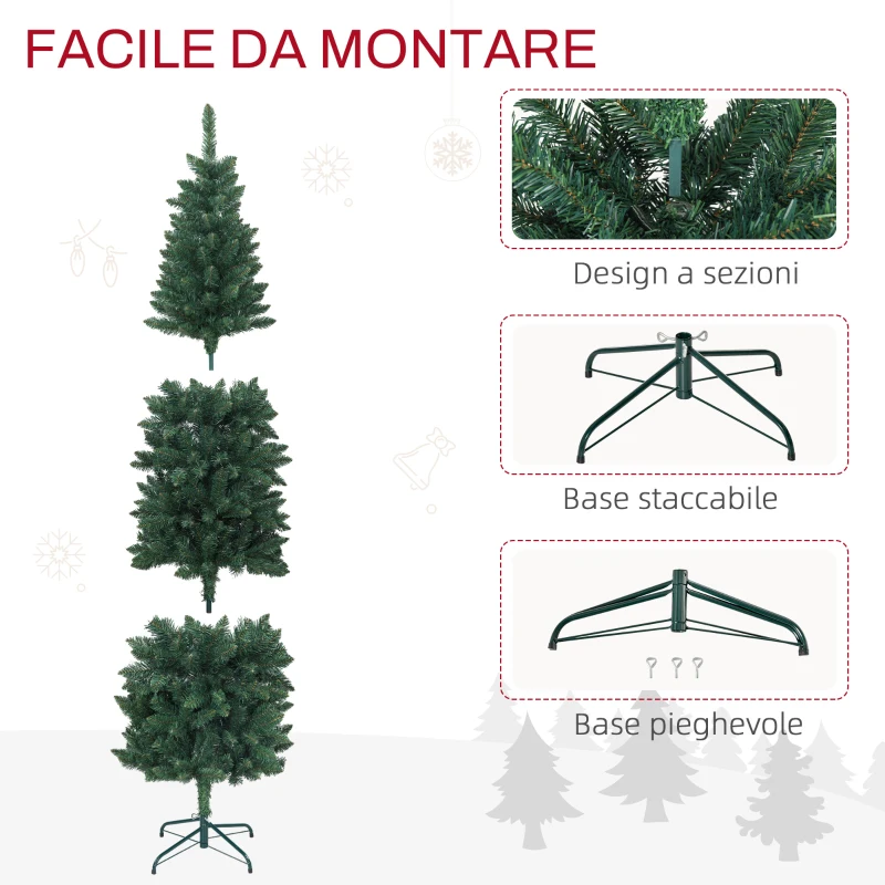HOMCOM Albero di Natale Artificiale 210cm con 687 Rami, Design Alto e Stretto con Base Pieghevole, Verde