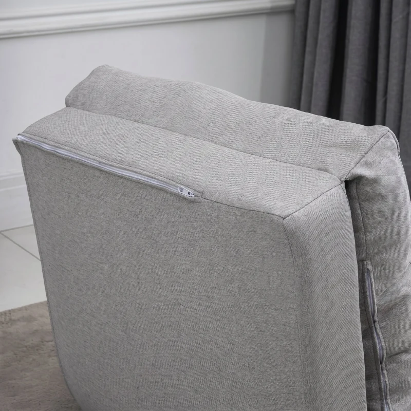 HOMCOM Sofá Cama Individual Plegable Sofá Cama Tapizado en Lino con Respaldo Ajustable 5 Posiciones 1 Almohada Gris Claro
