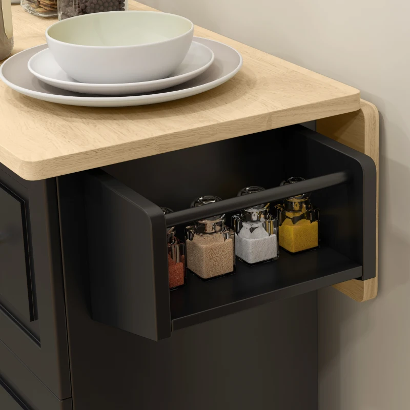HOMCOM Kitchen Island with Drop Leaf, Rolling Kitchen Storage Trolley on Wheels with 3 Drawers, Black