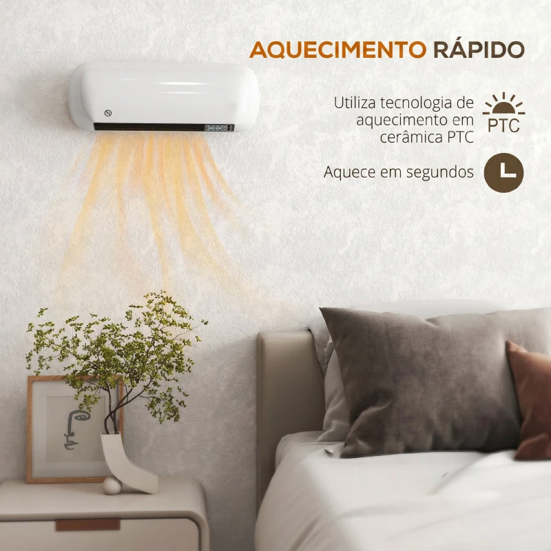 HOMCOM Aquecedor Elétrico de Parede 2000 W com 3 Modos, Ecrã LED, Termóstato, Temporizador e Oscilação Branco
