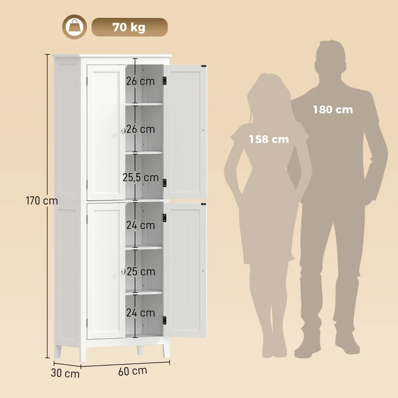HOMCOM Mobile Bagno Alto 170 cm da Terra con Ripiani Regolabili