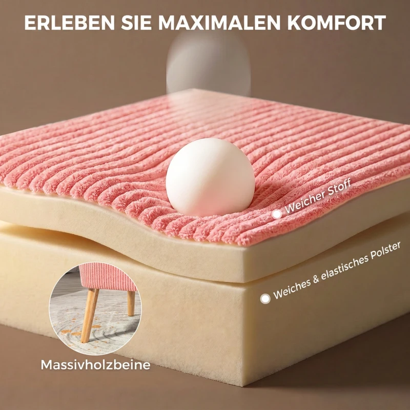 HOMCOM Tweezitsbank, Elegant Scandi Design, Stevig Houten Frame, tot 150 kg, 117 x 56,5 x 77 cm, Roze(m-5)