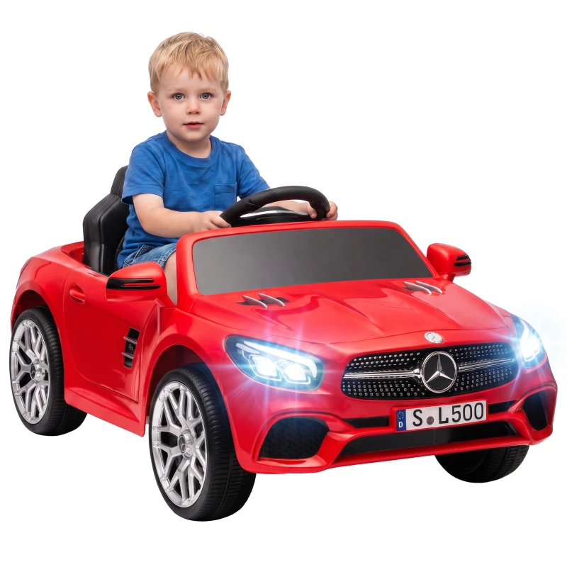 AIYAPLAY Voiture Électrique pour Enfants Mercedes-Benz SL500 12V avec Télécommande 2,4 G 2 Moteurs Suspension Démarrage Doux Rouge