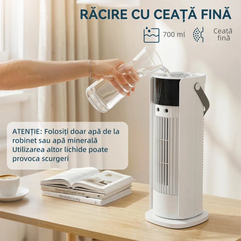 HOMCOM Ventilator de Masă cu Nebulizare, 3 Viteze, Timer 10H, Alb
