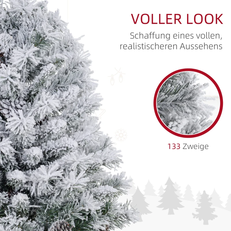 HOMCOM Kerstboom 90 cm, LED-Verlichting, Sneeuwtakken, Dennenappels, Vlamvertragend, Betonnen Voet