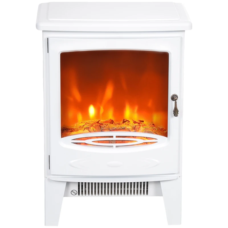 HOMCOM Tempered Glass Casing Electric Fireplace, Freestanding Electric Fire with Realistic Flame Effect, Log Burner with Overheat Protection, 1000w/ 2000W, White