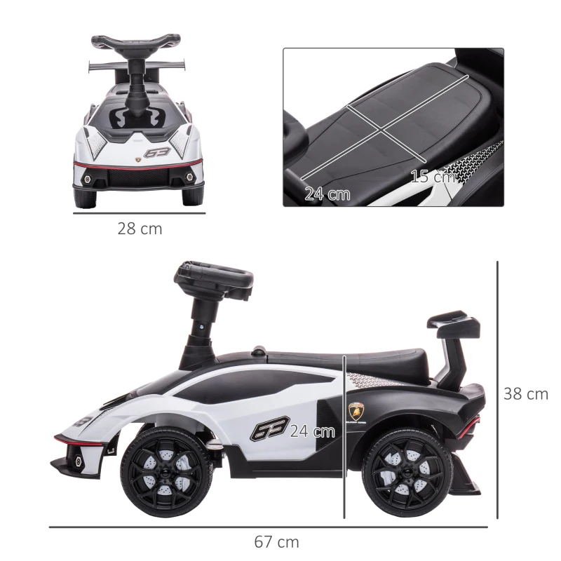 AIYAPLAY Lamborghini gelicentieerde glijauto met geluidseffecten, kantelbeveiliging, 67 cm x 28 x 38 cm