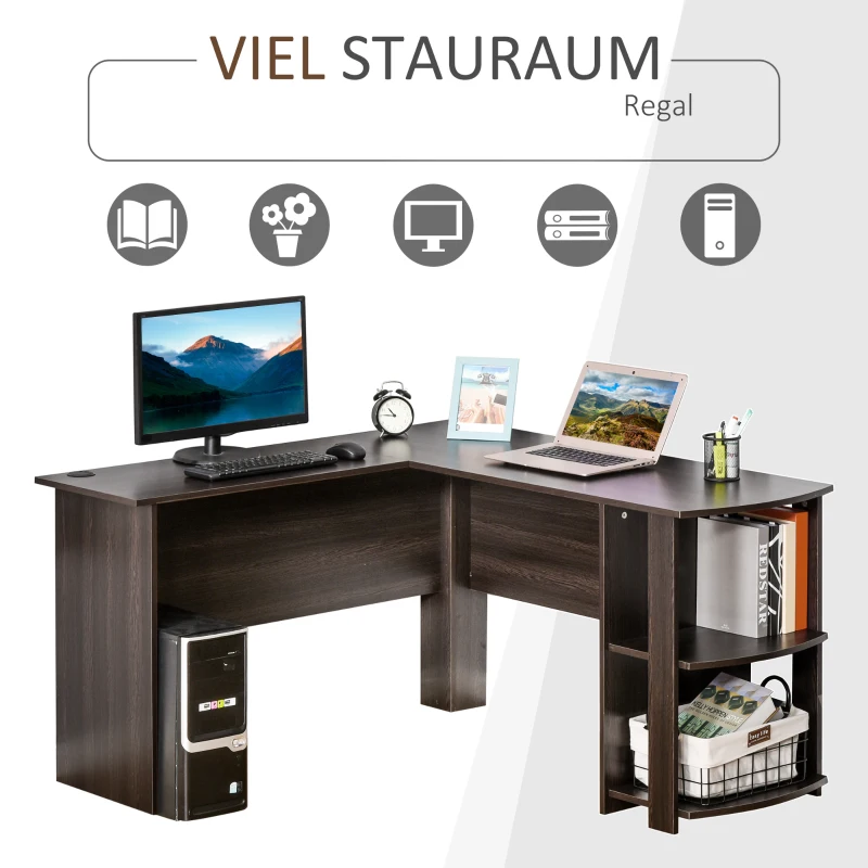 Aosom Eckschreibtisch mit 2 Regalen Dunkelbraun