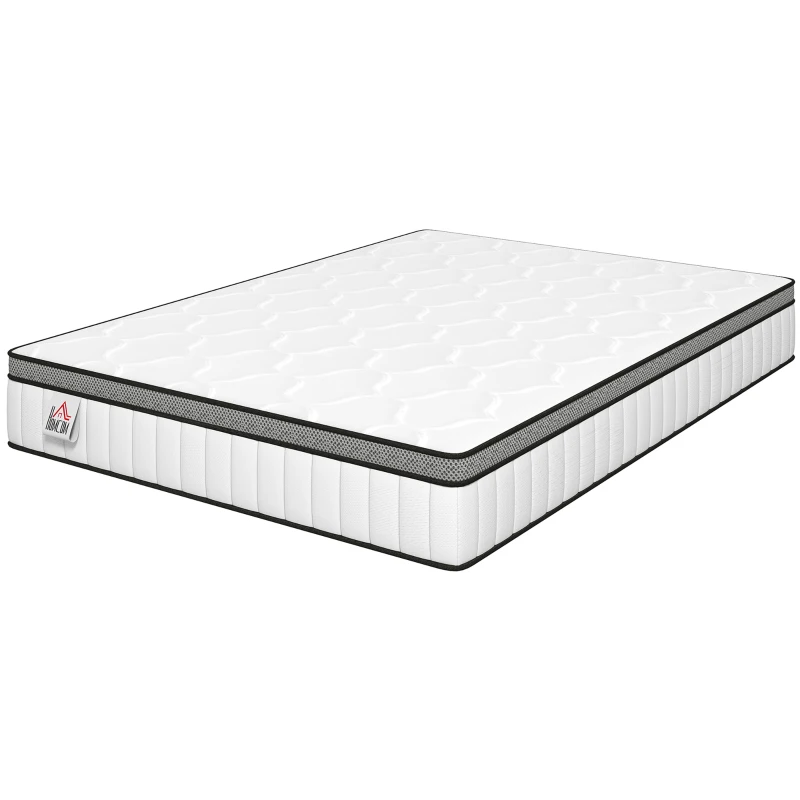 HOMCOM Matelas 140 x 190 cm, 20cm d'épaisseur, matelas à ressorts ensachés 7 zones mousse à mémoire forme au gel rafraîchissant