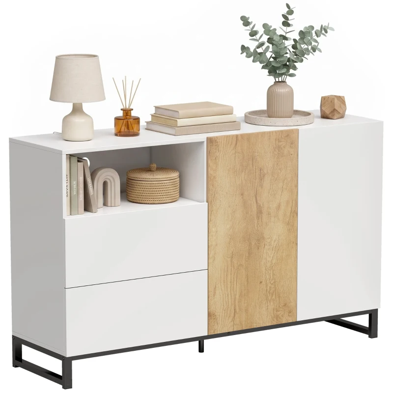 HOMCOM Modern sideboard met 2 soft-close deuren en 2 laden, 140 x 40 x 85 cm, wit