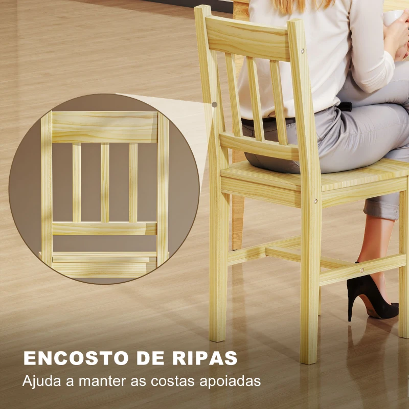 HOMCOM Conjunto de 2 Cadeiras de Sala de Jantar com Encosto de Ripas Estrutura de Madeira de Pinho 41x46,5x85,5 cm Madeira