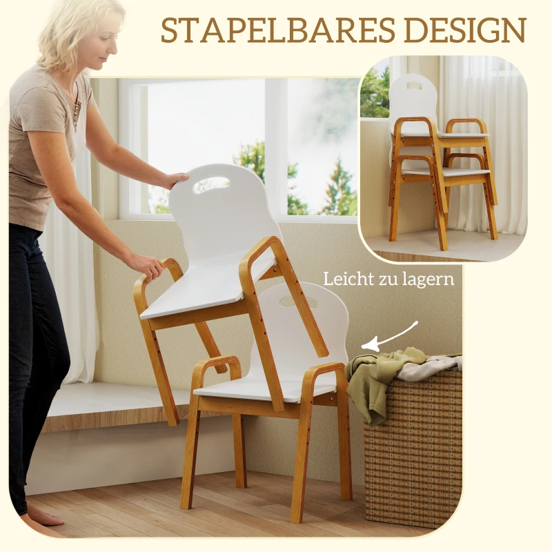 AIYAPLAY houten stoelset voor kinderen, antislip voetpads, 3-15 jaar, in hoogte verstelbaar, Wit