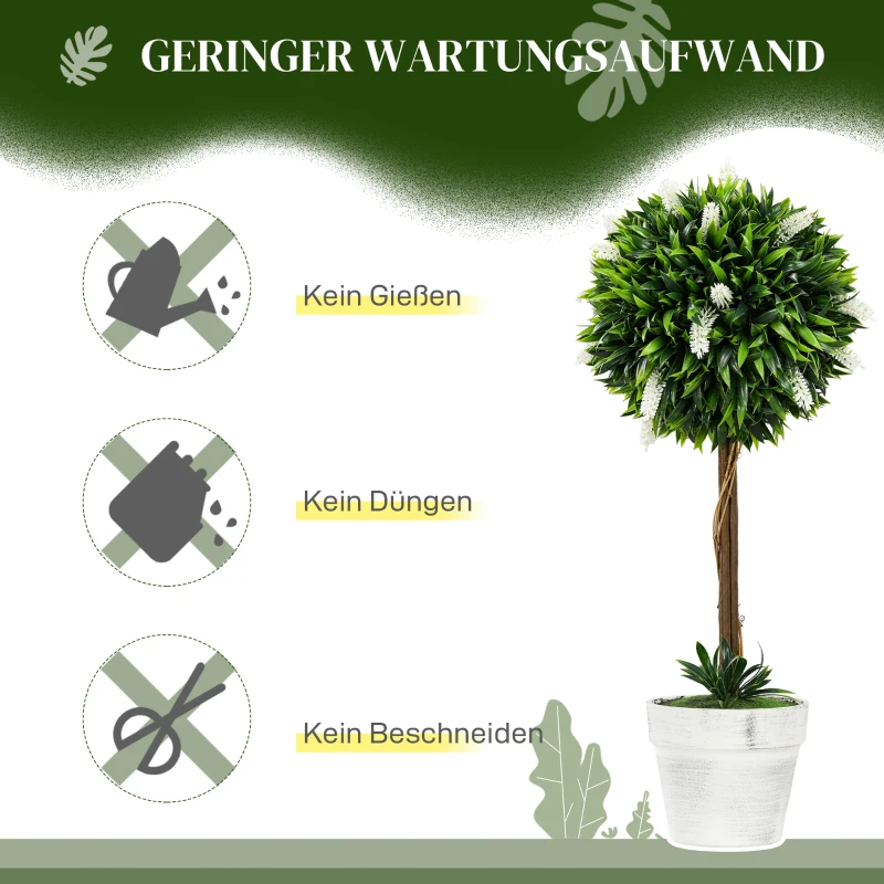 HOMCOM Set van 2 Lavendel Kunstbomen, 60 cm hoog, inclusief Pot en Kunstmos, Wit
