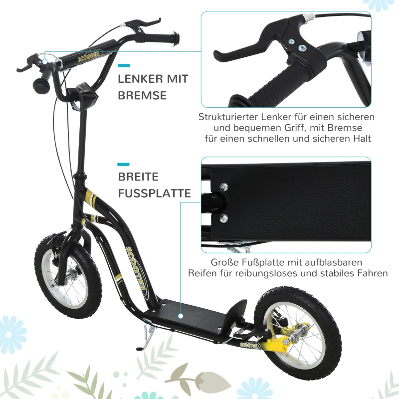 HOMCOM kinderscooter step kickscooter stadsscooter kinderstep kickboard met luchtbanden 12 inch zwart 120 x 58 x 85-95 cm