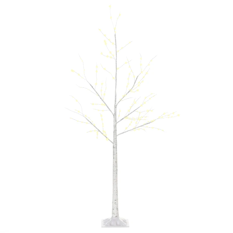 Outsunny Árbol de Abedul 150 cm con 210 Luces LED en Blanco Cálido Ramas Flexibles y Base para Decoración 20x20x150 cm Blanco
