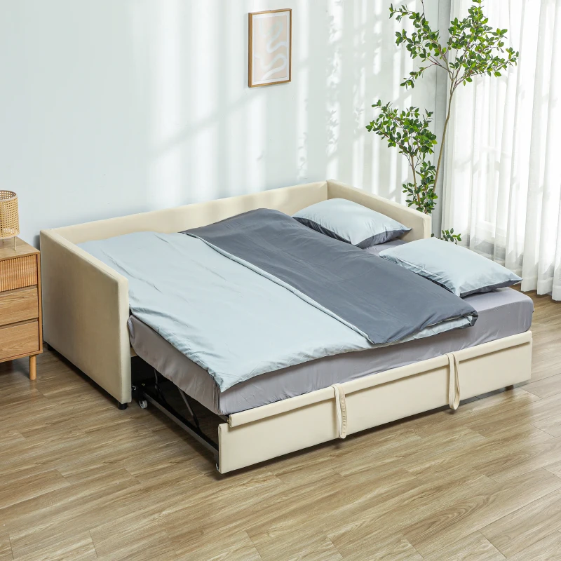 HOMCOM Cadre de lit canapé-lit 2 en 1, canapé 2 places et lit double, deux matelas compatible de 90 x 190 cm(m-10)