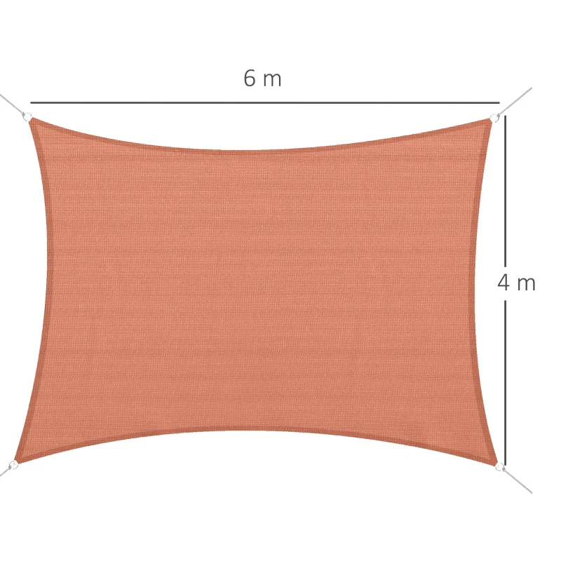 Outsunny Tenda a Vela Rettangolare 4x6 m Resistente ai Raggi UV con Corda, in PE e Acciaio Inox, Rossa