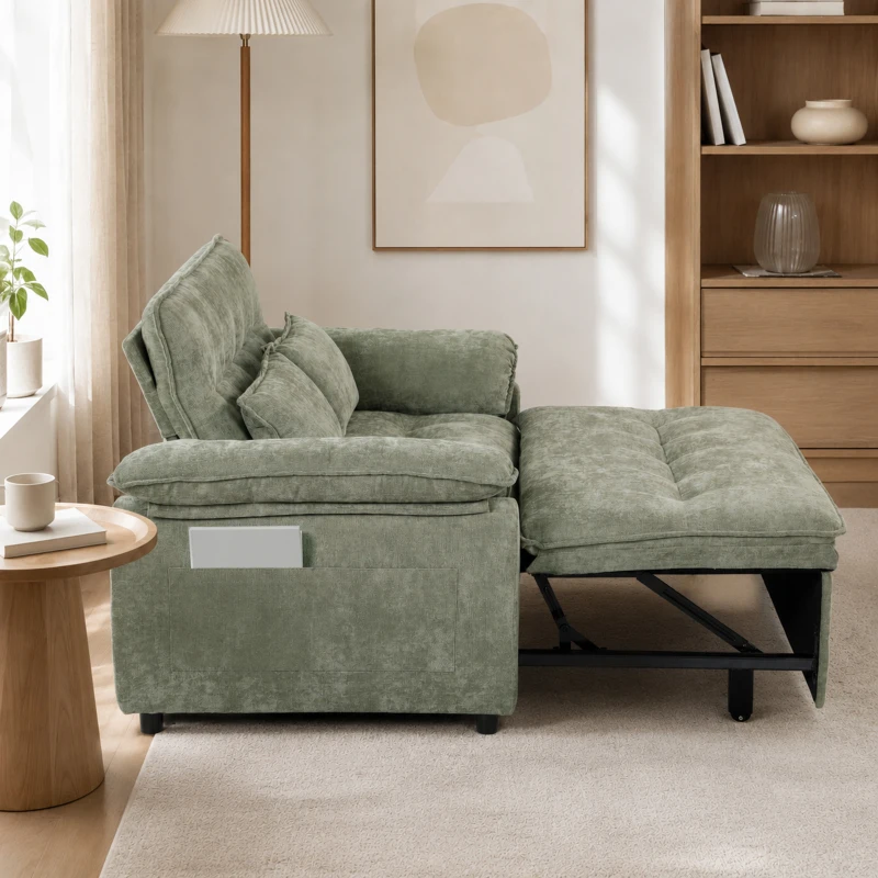 HOMCOM Sofá Cama 2 Plazas Sofá Cama 3 en 1 de Terciopelo 137 cm Respaldo Ajustable Asiento Amplio 2 Cojines Verde