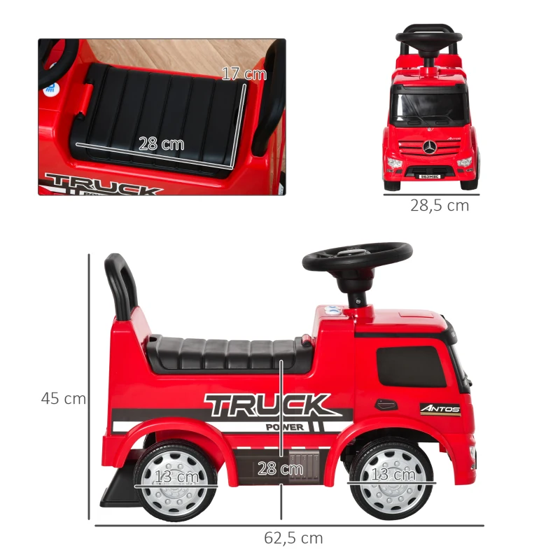 HOMCOM speelgoedauto loopauto babywagen kinderwagen gelicentieerd door Mercedes ANTOS vrachtwagenstijl met licht voor kinderen van 12 tot 36 maanden metaal PP plastic wit + zwart 62.5x28.5x45cm