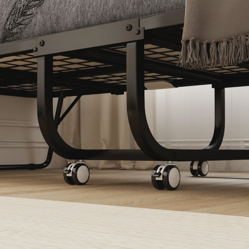 HOMCOM logeerbed 2-in-1 opklapbed met wielen, hoofdbord in hoogte verstelbaar, opklapbaar