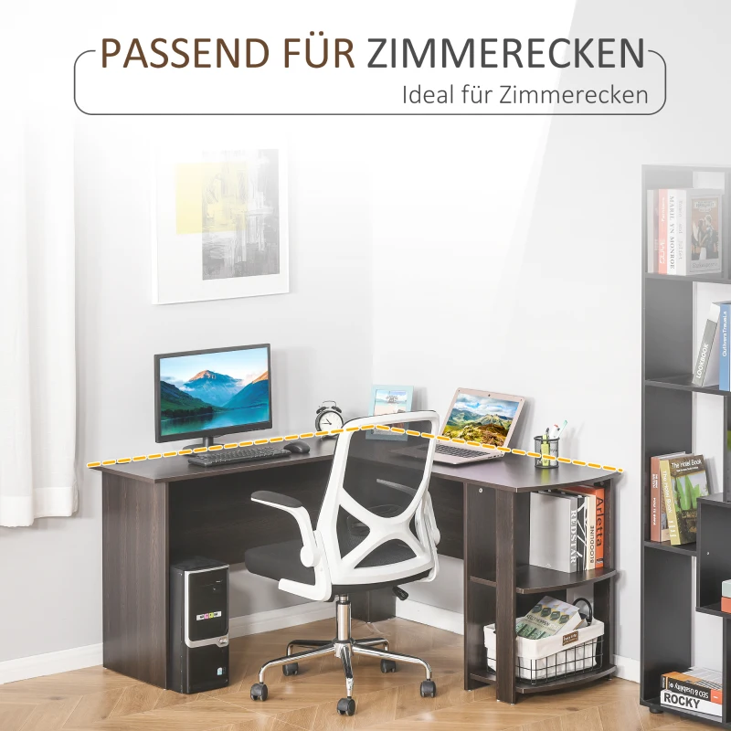 Aosom Eckschreibtisch mit 2 Regalen Dunkelbraun
