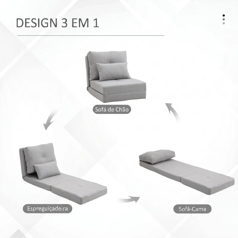 HOMCOM Sofá-Cama Individual Dobrável Revestido em Linho com Encosto Ajustável 5 Posições 1 Almofada Cinzento Claro