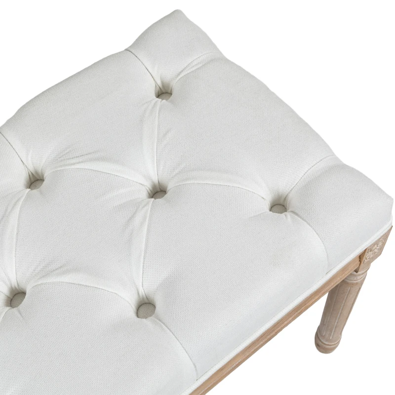 HOMCOM Banc bout de lit banquette capitonnée style vintage français revêtement tissu aspect lin pieds en bois massif crème
